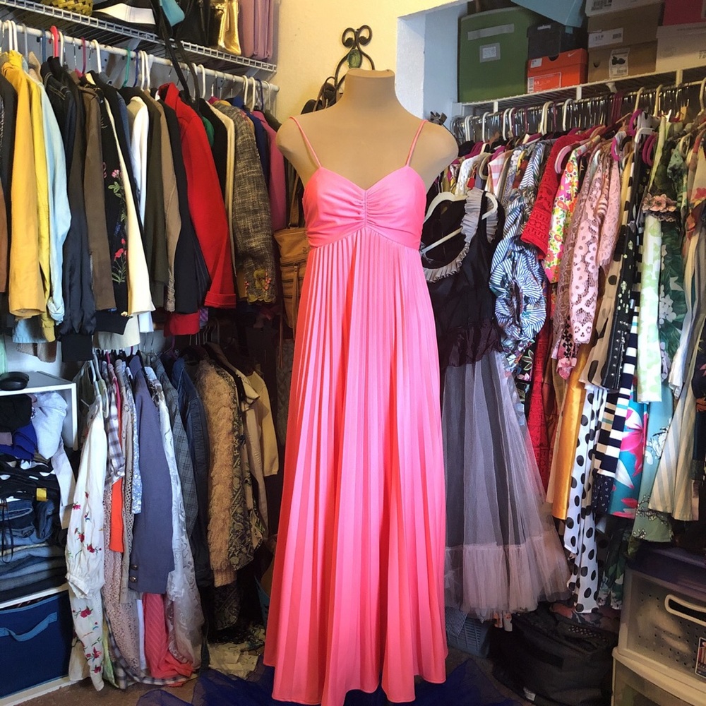 Vintage 70’s coral spaghetti strap dress sz S/M